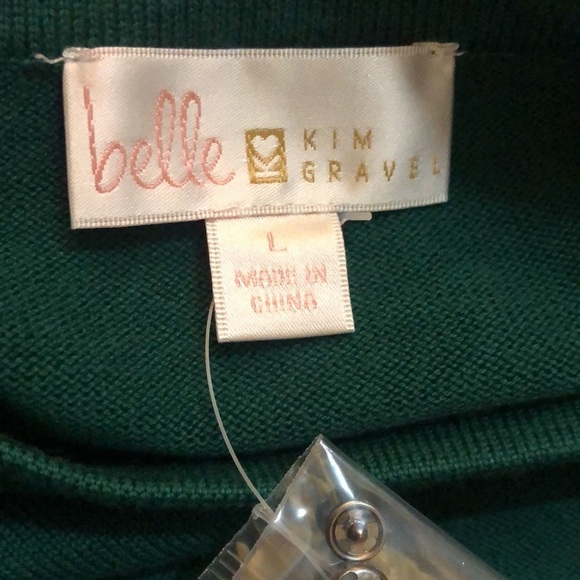 Belle By Kim Gravel Green crew neck Sweater w/detachable green bow Size Large - Picture 12 of 12